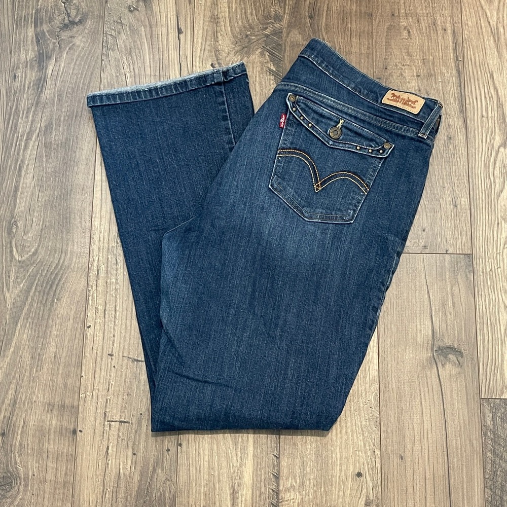 Levis 515 Bootcut Jeans Womens Medium Wash Studded Flap Pocket Denim Pants